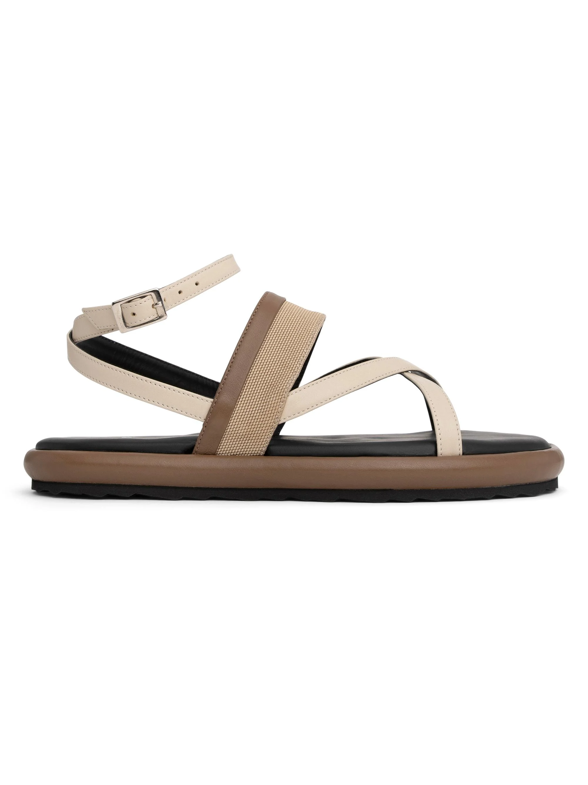 Women's Alpha Leather & Canvas Sandals - Calf Camel Off White Black - 1