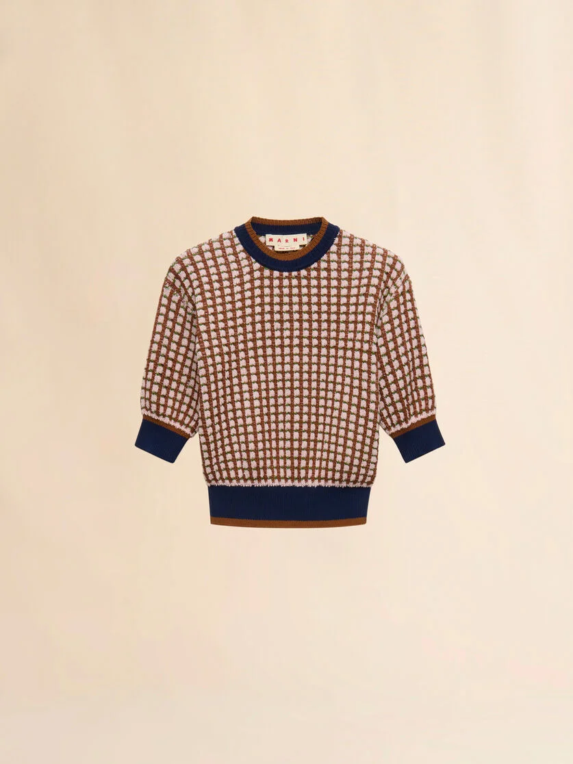 PINK AND BROWN BOUCLÉ TWEED-EFFECT SWEATER - 1