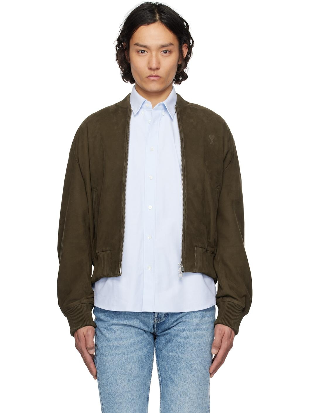 Khaki Zipped Suede Jacket - 1