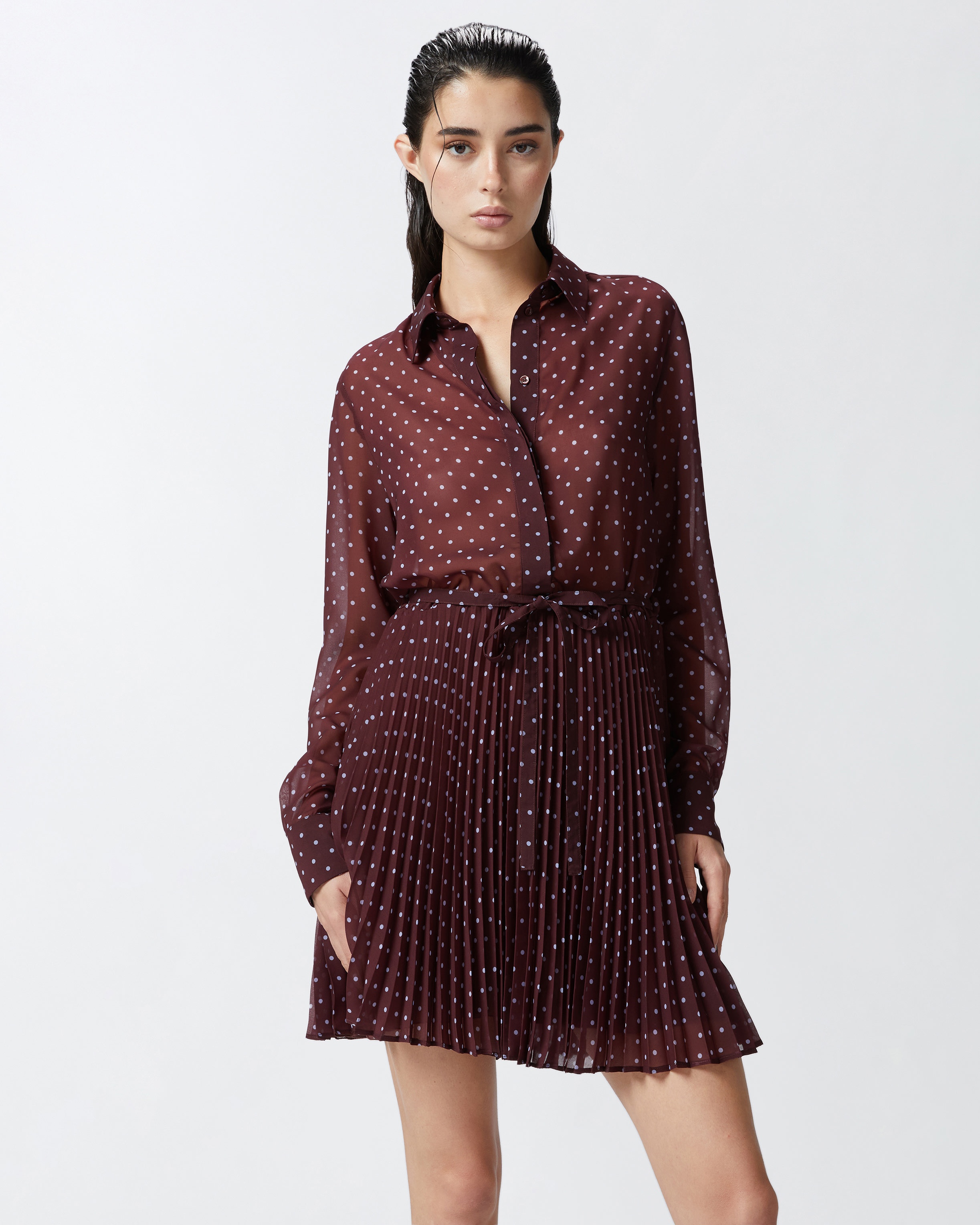 MINI CHIFFON SHIRT DRESS WITH POLKA DOTS - 3