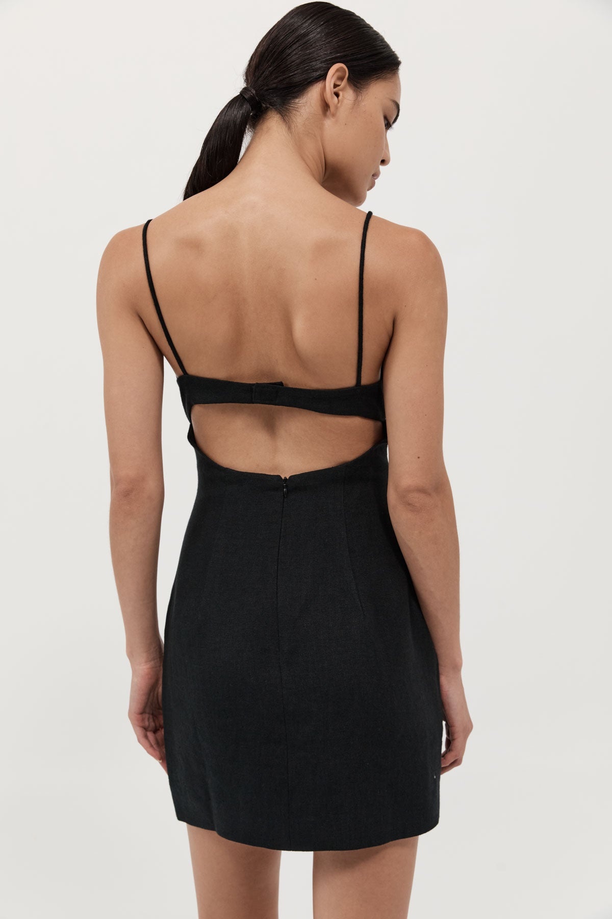 Linen Bra Mini Dress - Black - 6