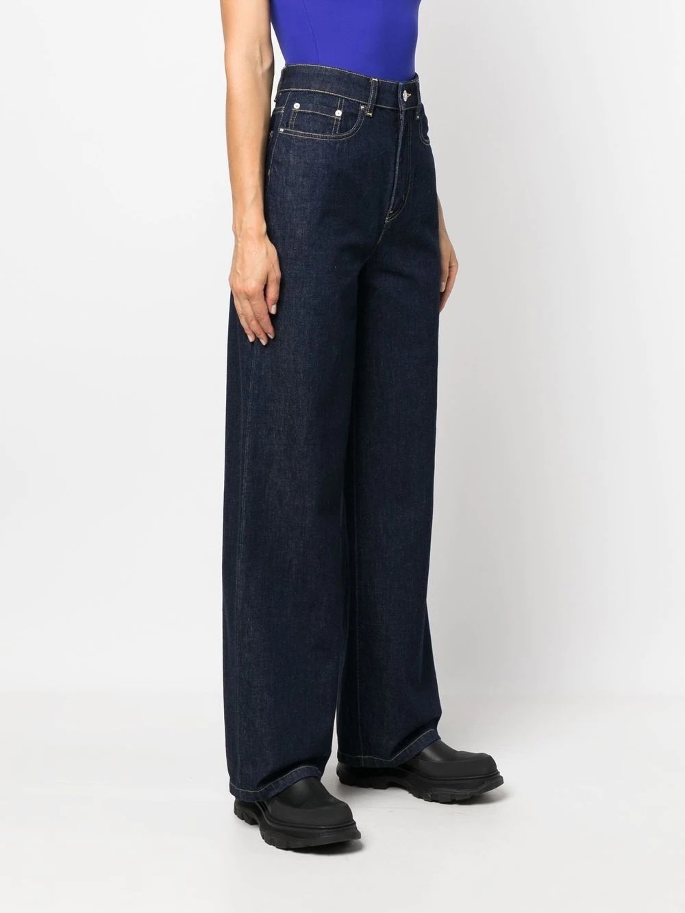 logo-patch wide leg jeans - 3