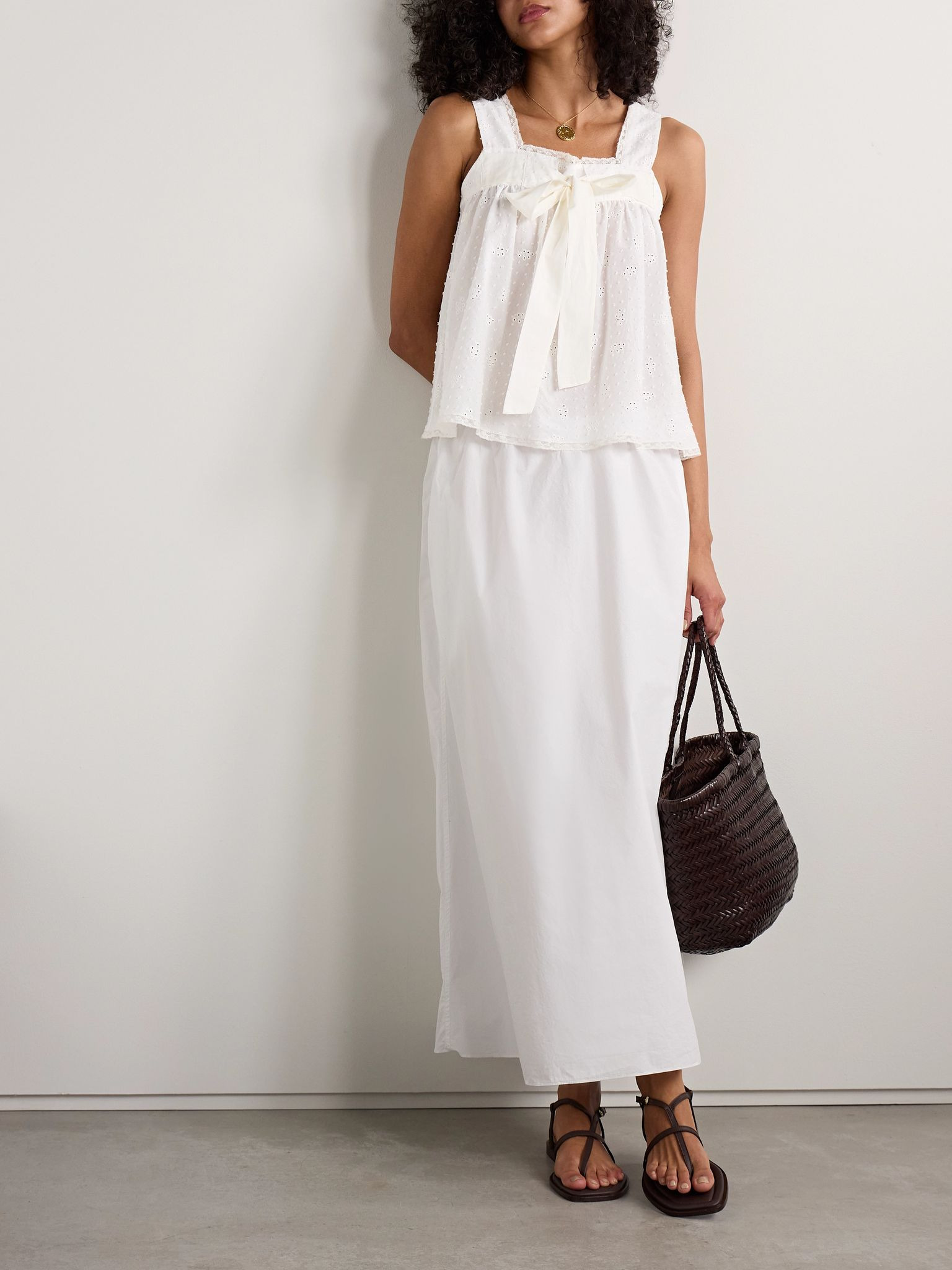 Suvereto lace-trimmed Swiss-dot and broderie anglaise cotton-voile tank White - 2