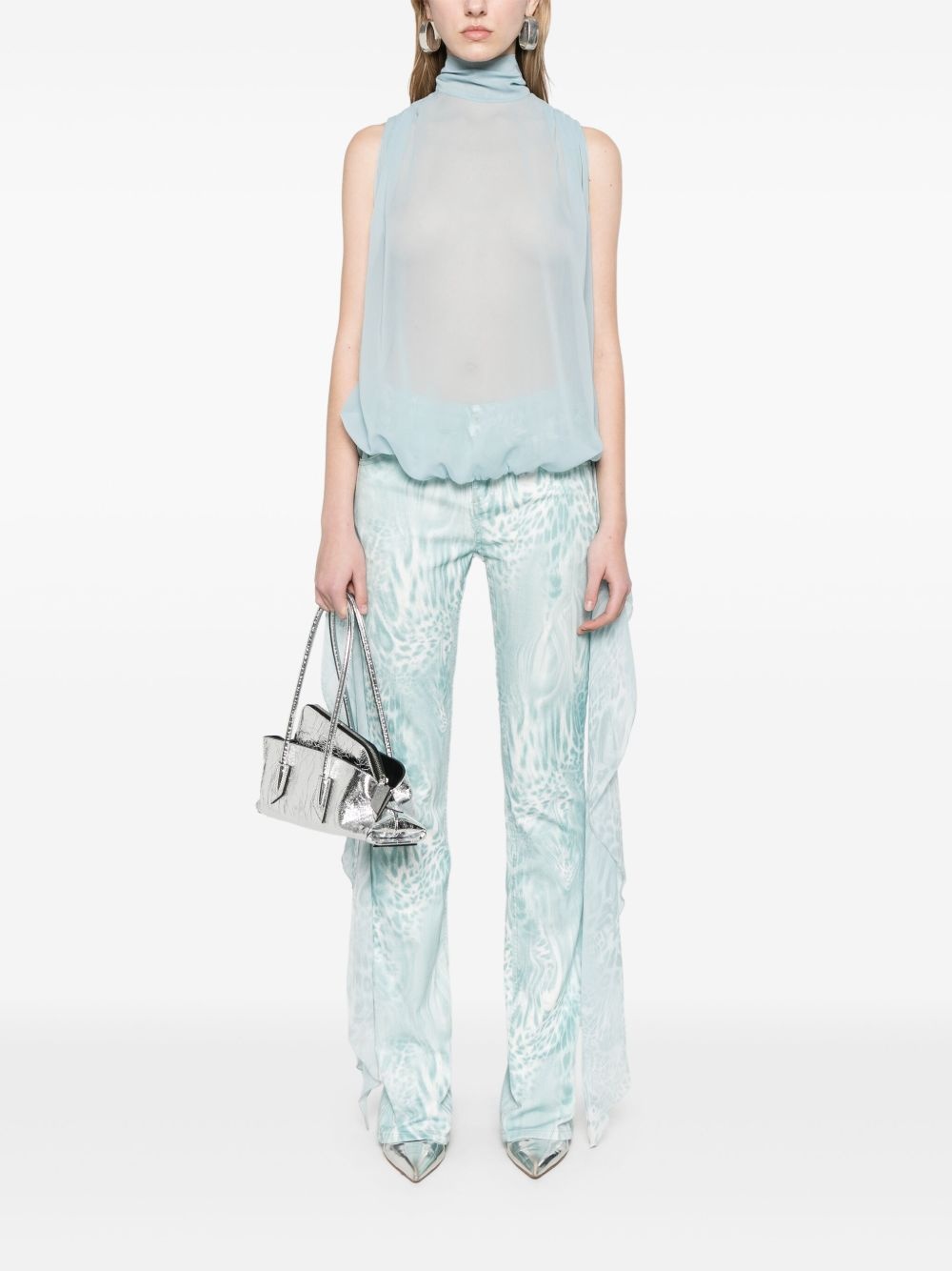 flounce-detail printed jeans - 2
