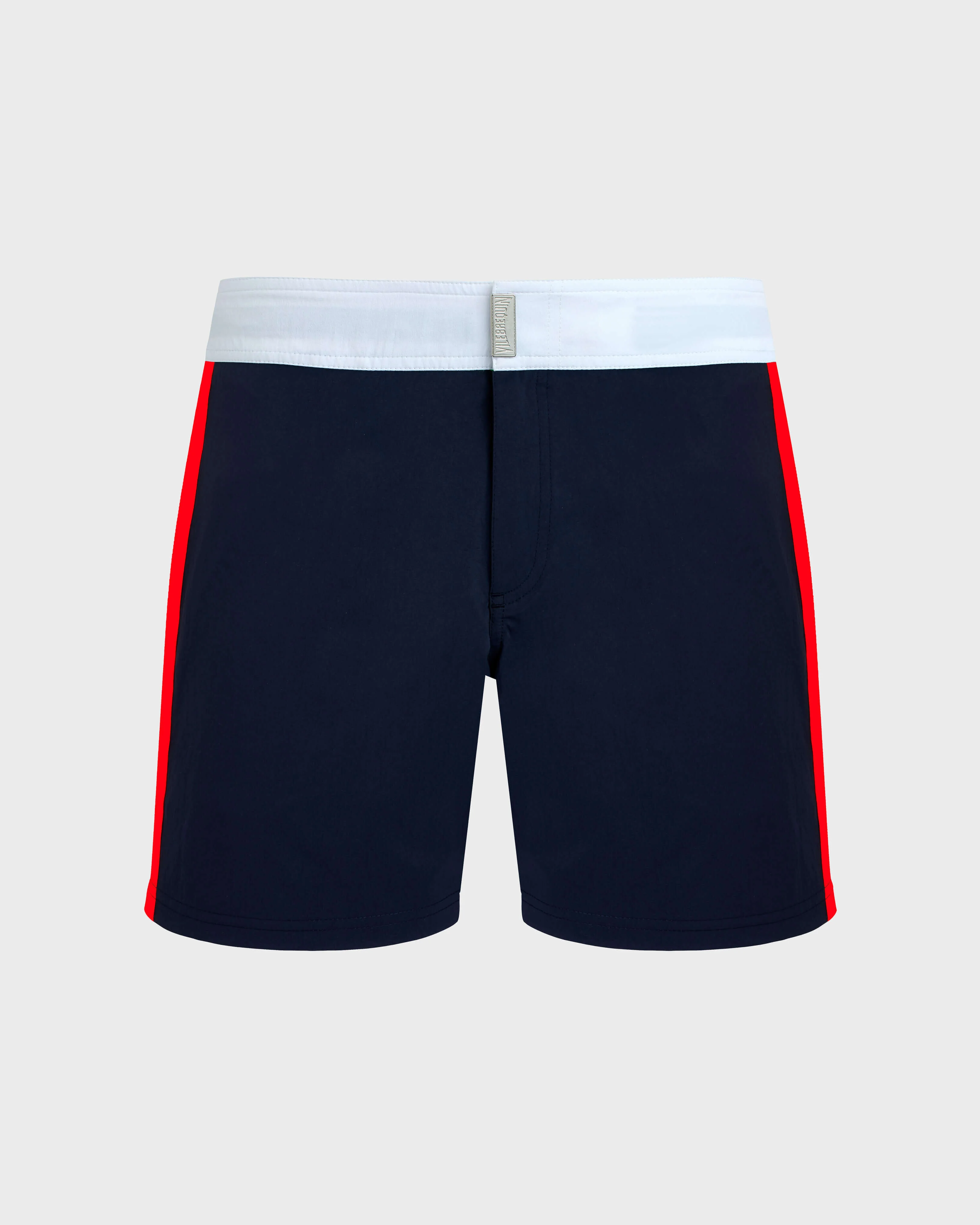 Men Stretch Swim Trunks Flat Belt Color Block - 1