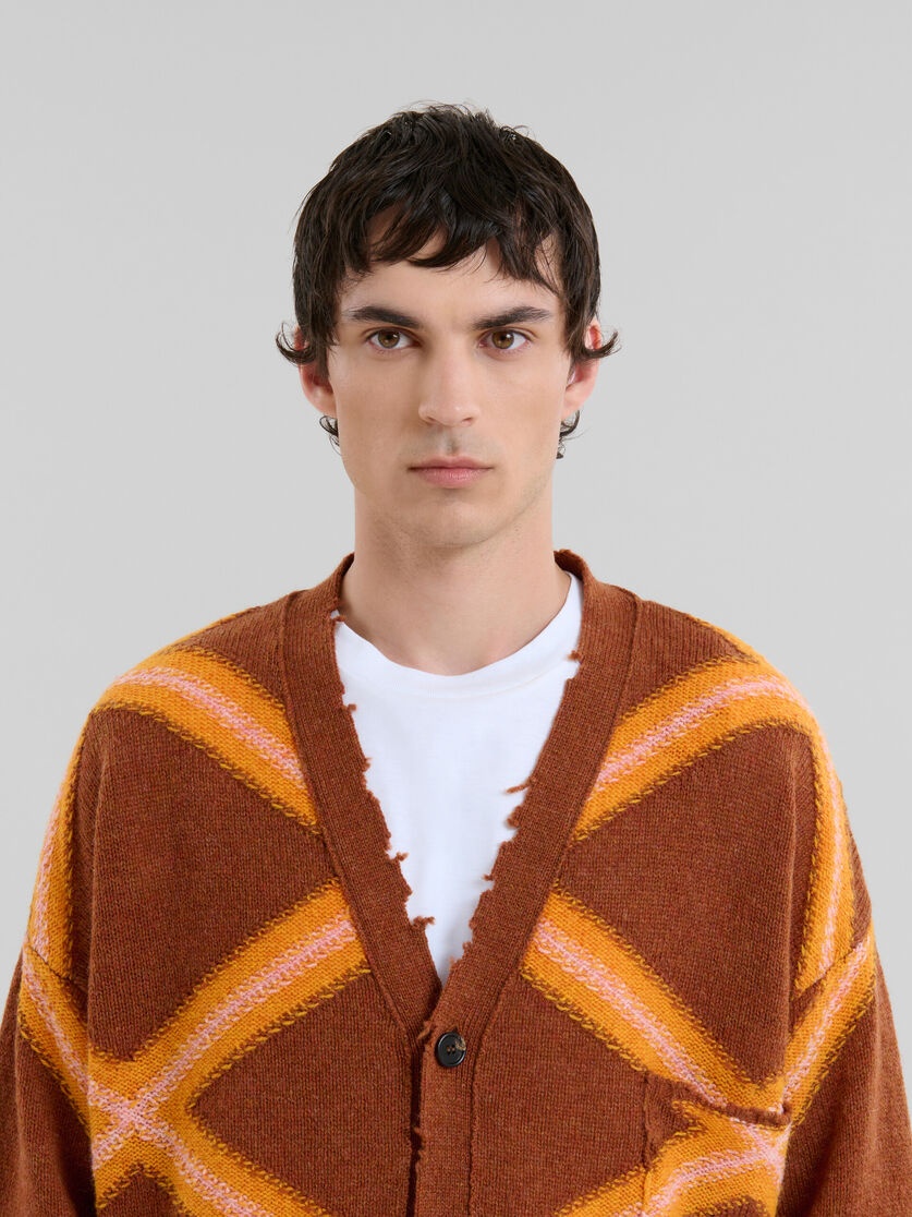 BROWN BROKEN WOOL CARDIGAN WITH ARGYLE MOTIF - 4