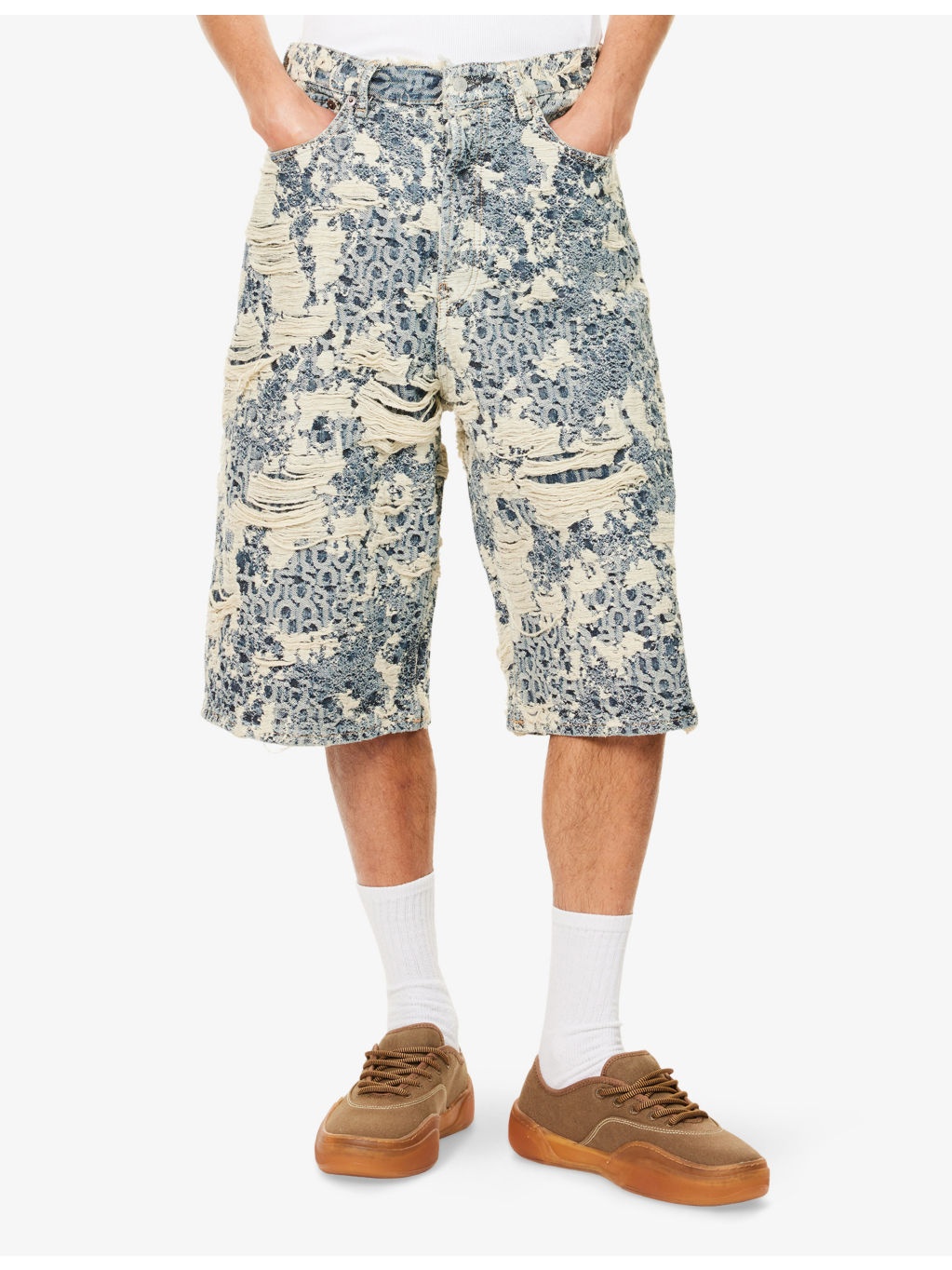 Judda Destressed Cotton Denim Shorts - 3