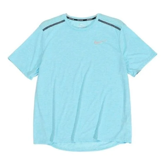 남자 나이키 단단한 색깔 빠른 건조한 Breathable 스포츠 훈련 짧은 소매 파란 티셔츠 892814-482 - 1