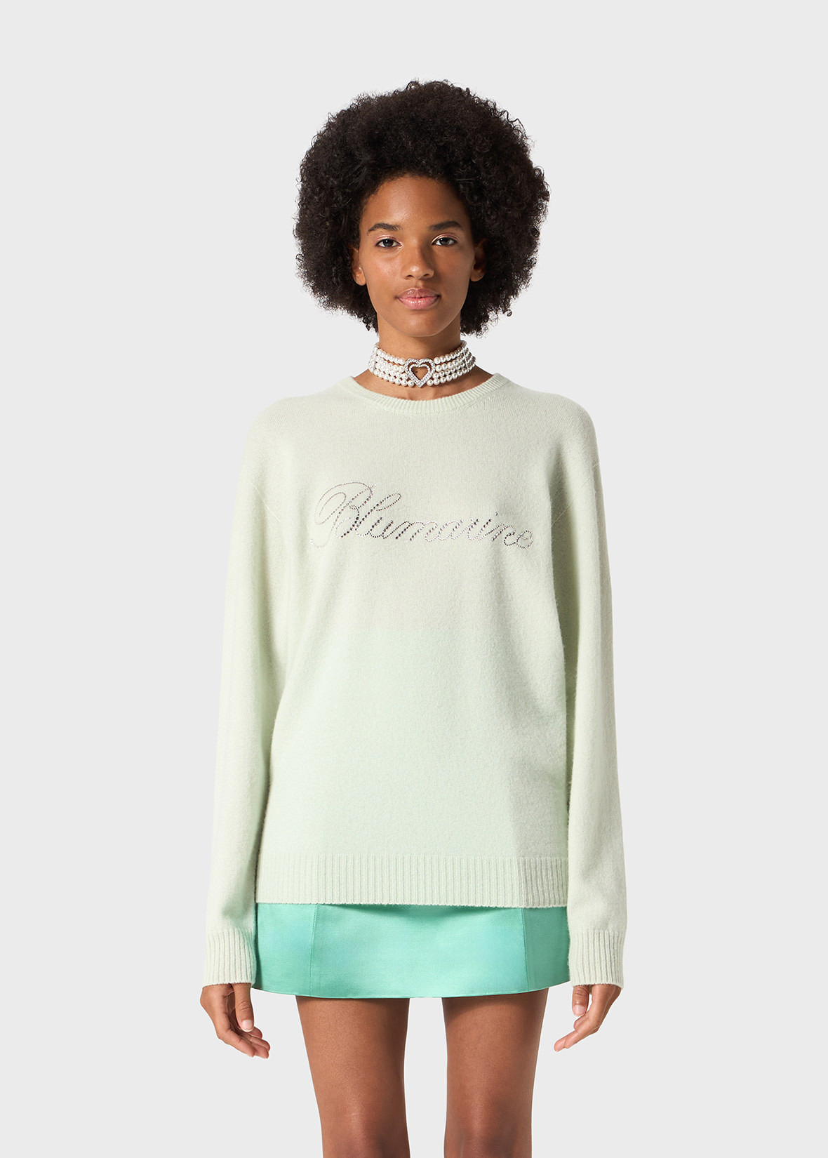 CASHMERE SWEATER WITH BLUMARINE RHINESTONE LOGO - 3