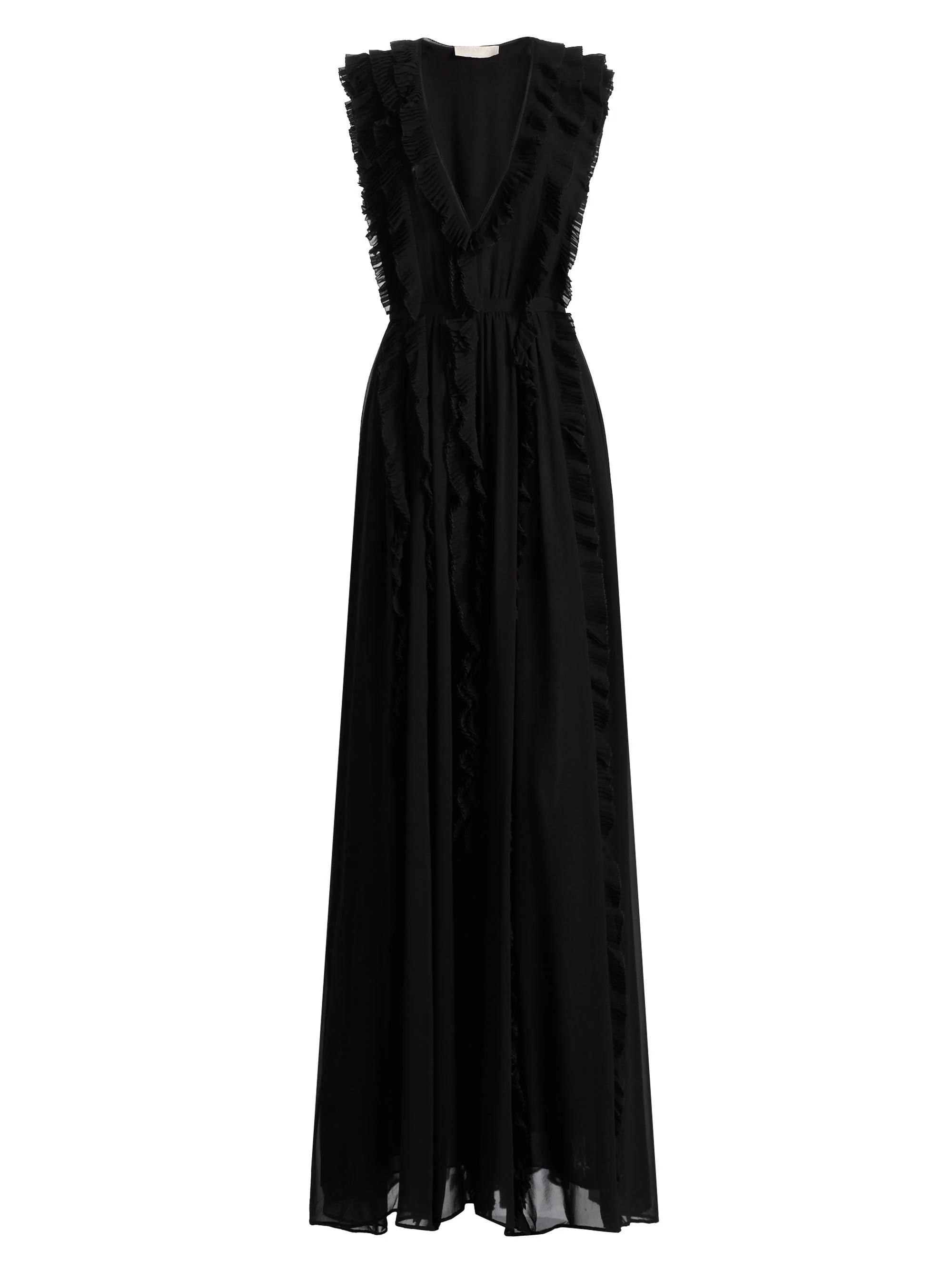 Women's Aida Silk Cascading Ruffle Gown - Noir - 1