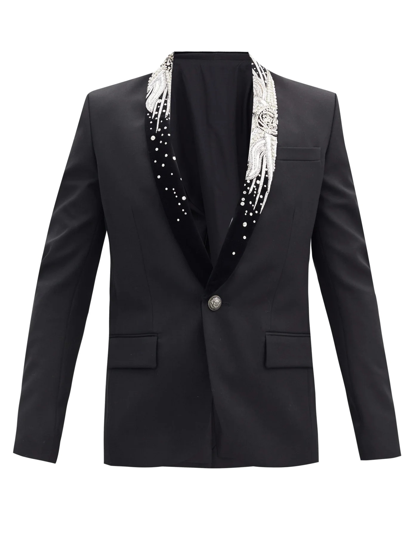 Zardozi-embroidered wool-barathea tuxedo jacket - 1