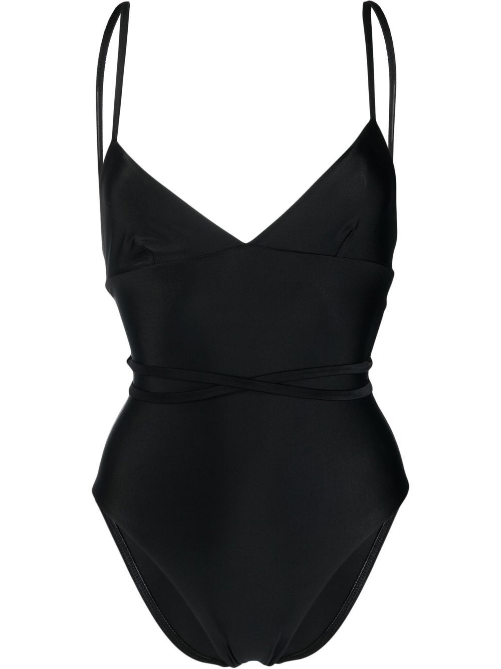 tie-fastening V-neck one-piece - 1