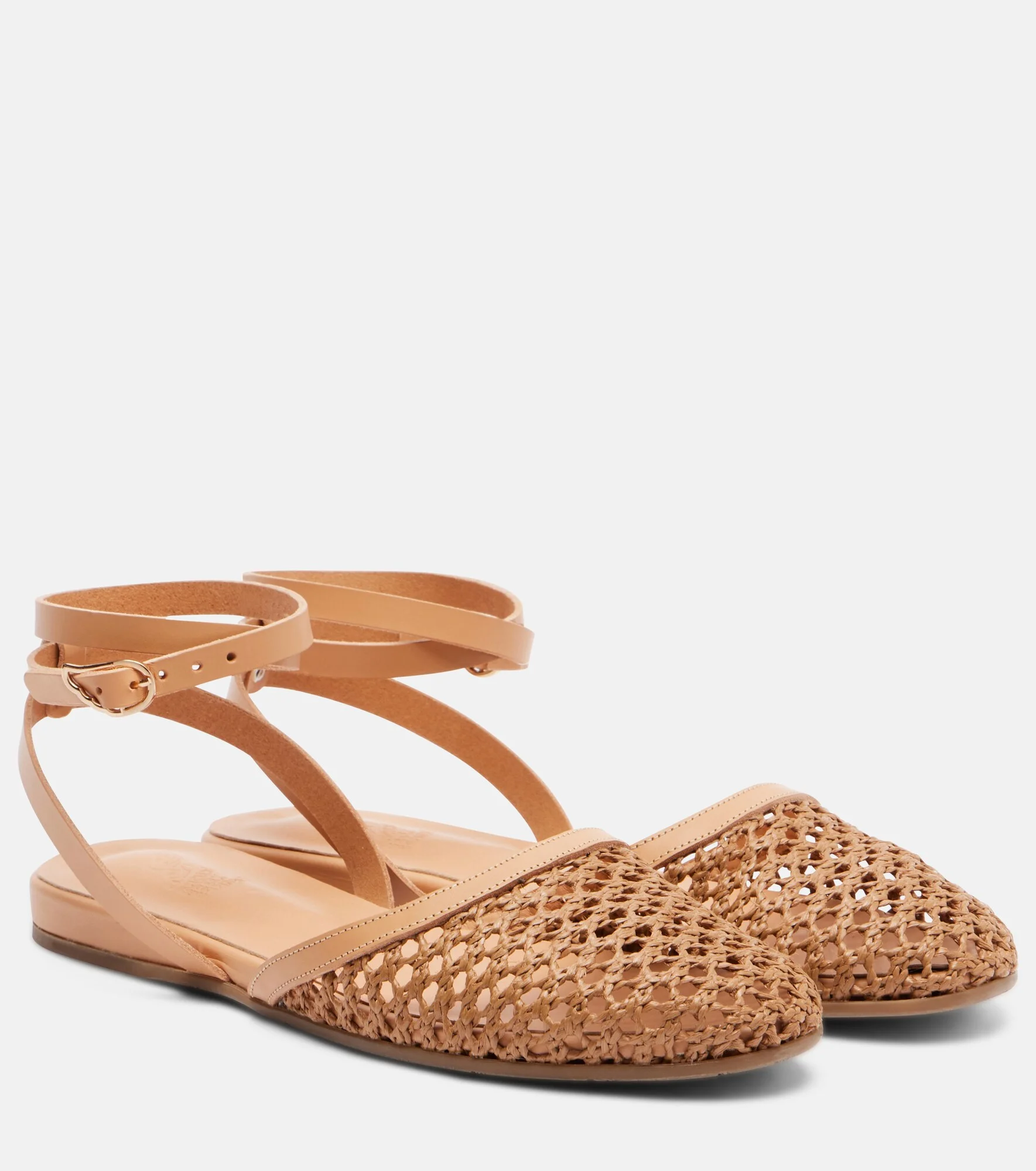 Filothea leather-trimmed raffia slingback flats - 1