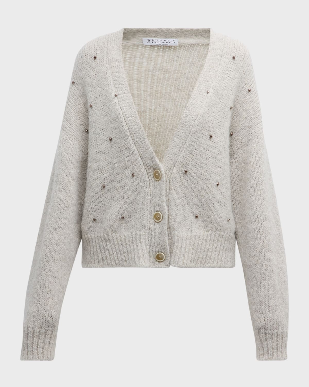 Alpaca Wool Cardigan with Rhinestone Embroidery - 1