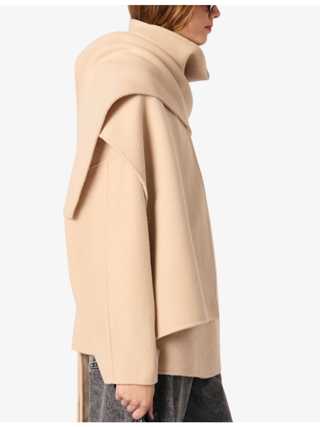 Removable-scarf belted-waist wool-blend coat - 3