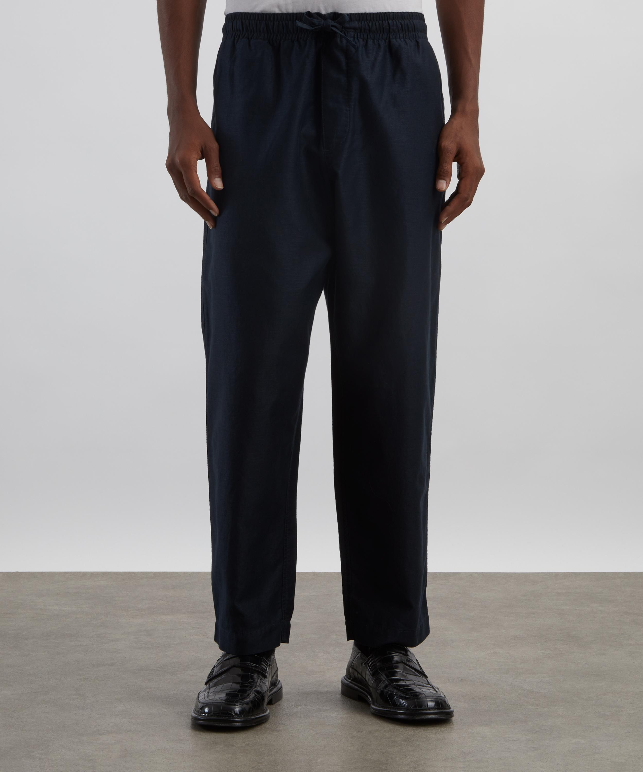 Navy Alva Cotton-Linen Moleskin Trousers - 3