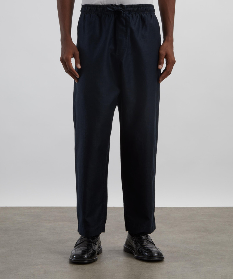 YMC Navy Alva Cotton-Linen Moleskin Trousers outlook
