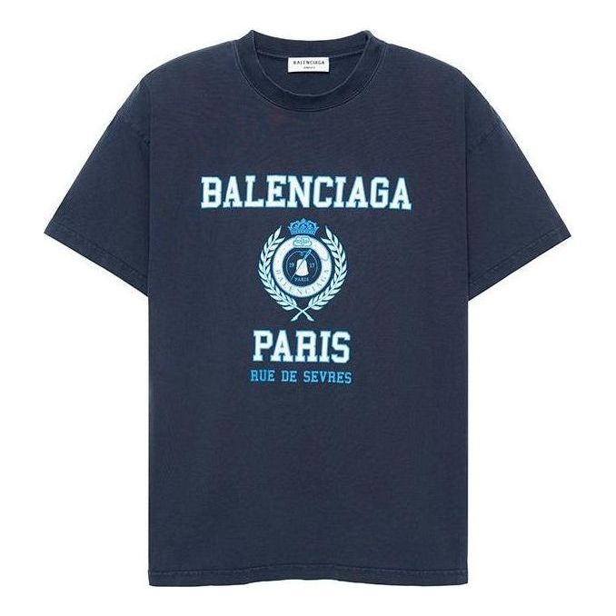 (WMNS) Balenciaga College 1917 Medium Fit T-Shirt 'Blue' 612965TMV954140 - 1