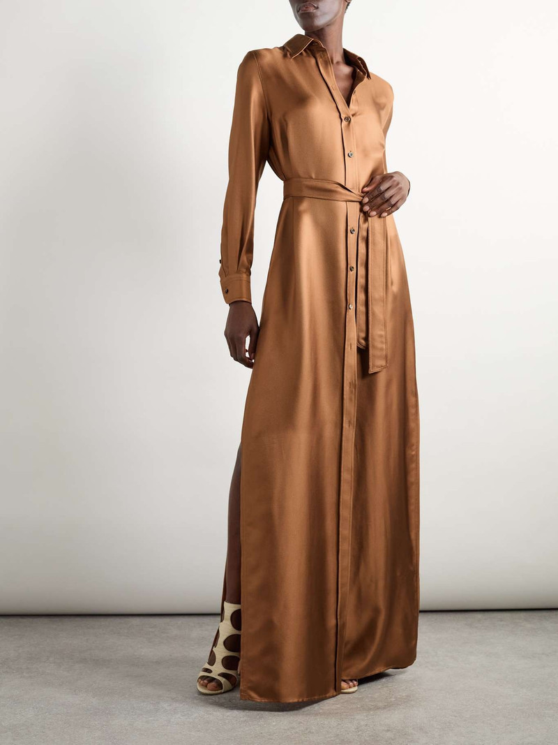 TOM FORD Belted silk-twill maxi shirt dress Camel outlook