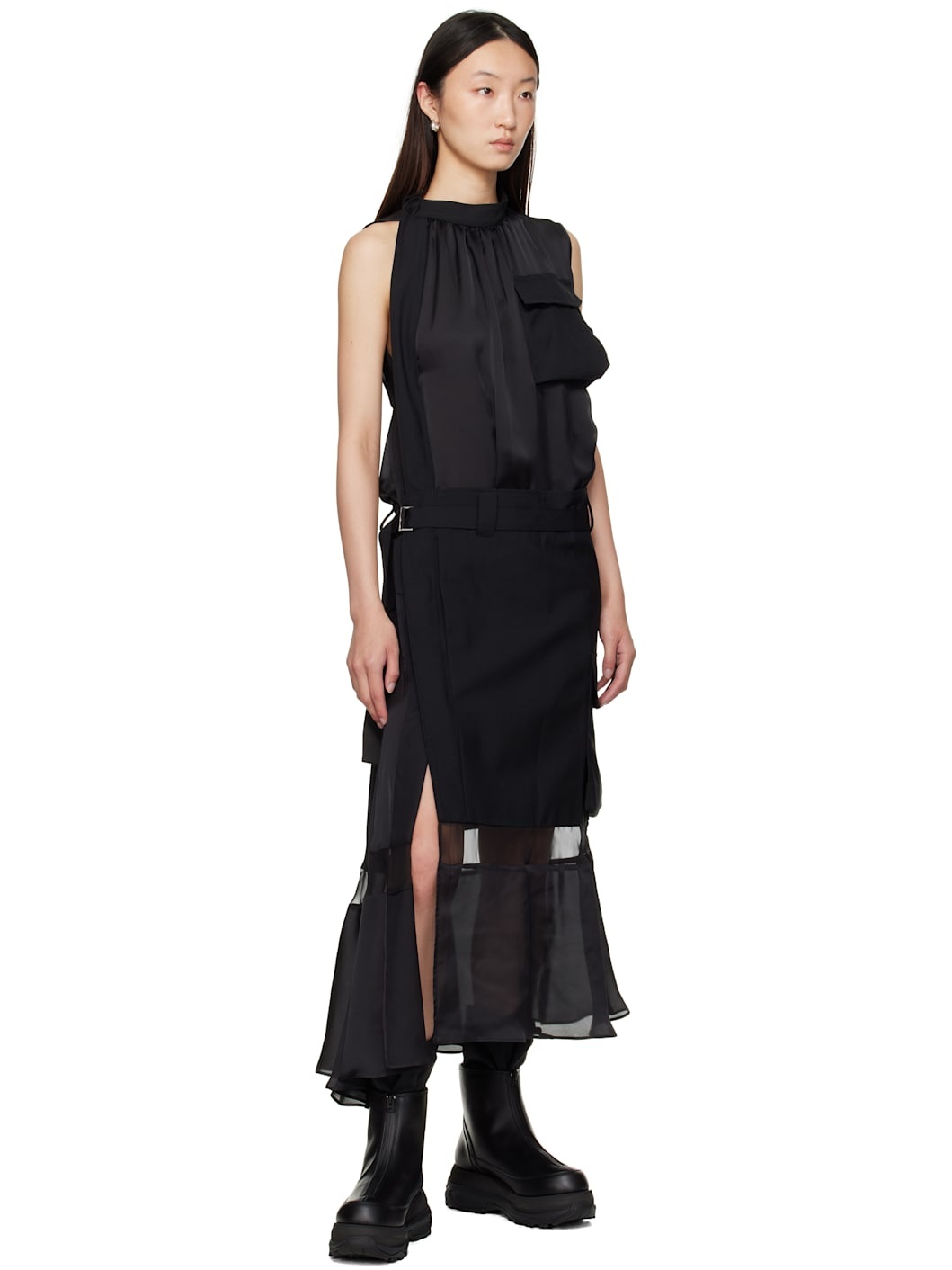 Black Suiting Mix Midi Dress - 4
