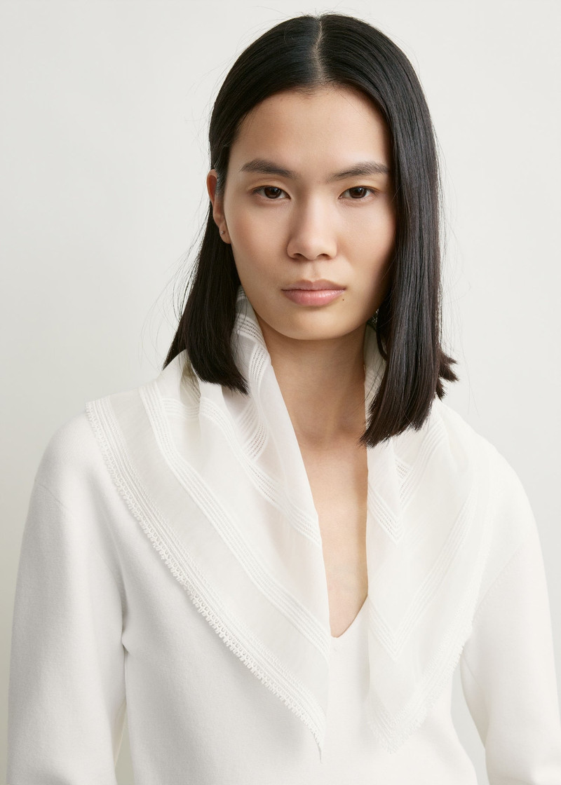 TOTEME Monogram crochet cotton scarf white outlook