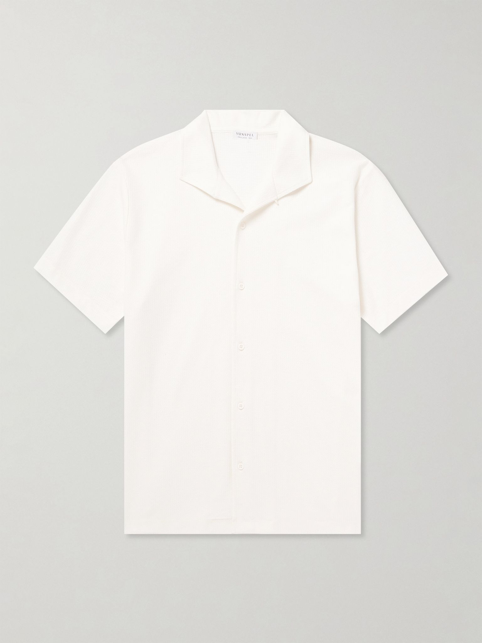 Convertible-Collar Cotton-Piqué Polo Shirt Ecru - 1