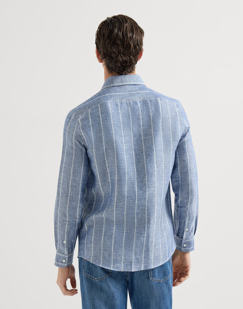Linen denim-effect twill easy fit shirt with spread collar 3