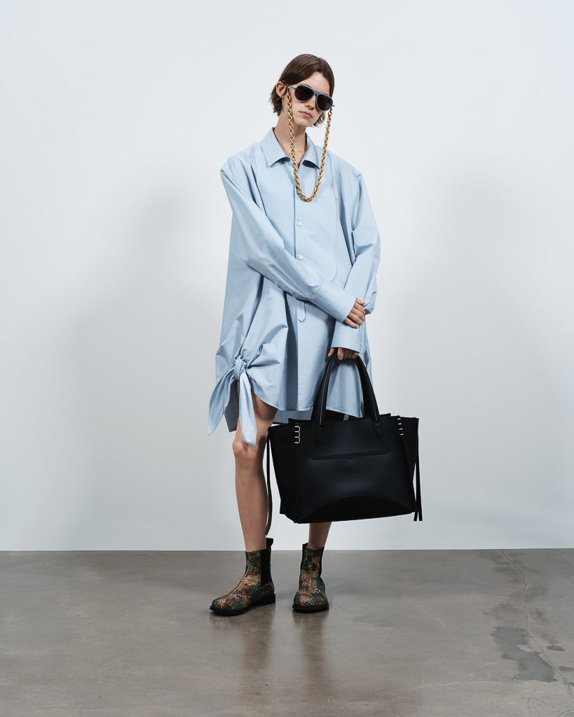 KNOTTED DETAIL SILK SHIRT DRESS IN POWDER BLUE - 6