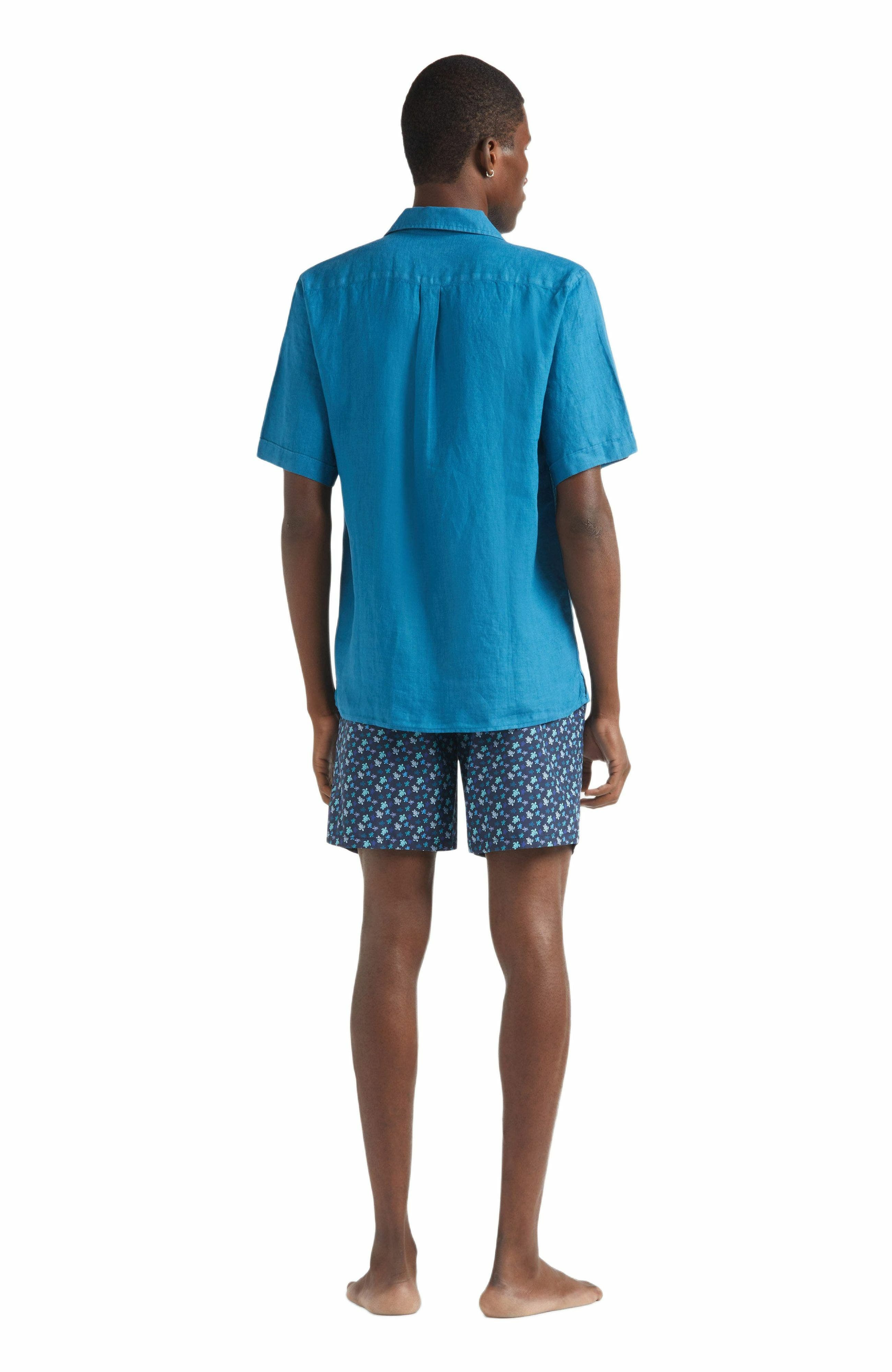 Vilebrequin Men's Solid Linen Bowling Shirt in Paon at Nordstrom - 4
