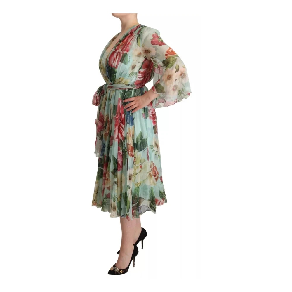 FLORAL PRINT SILK DRESS - BLUE - 2