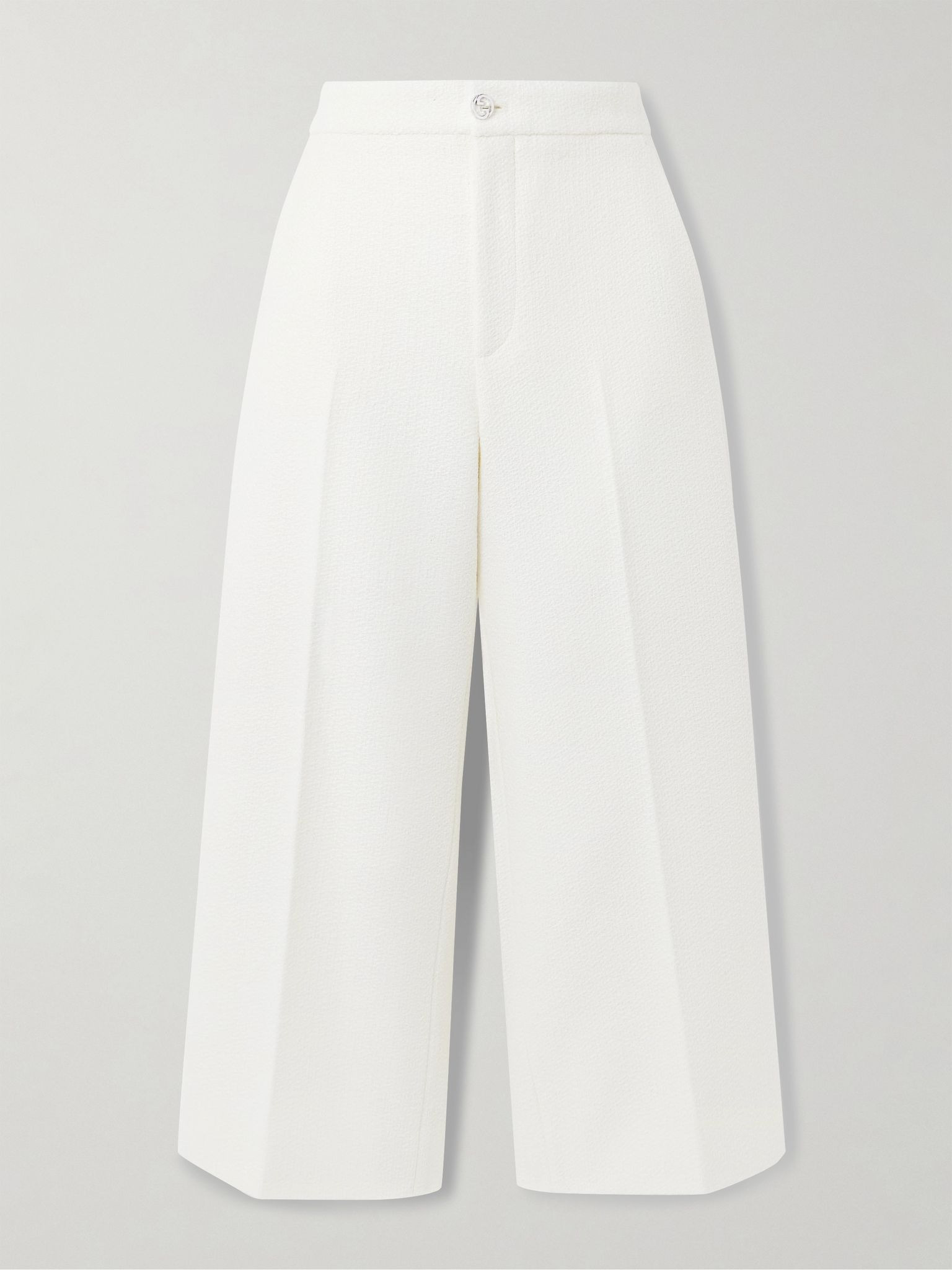 Wool-blend bouclé wide-leg pants Off-white - 1