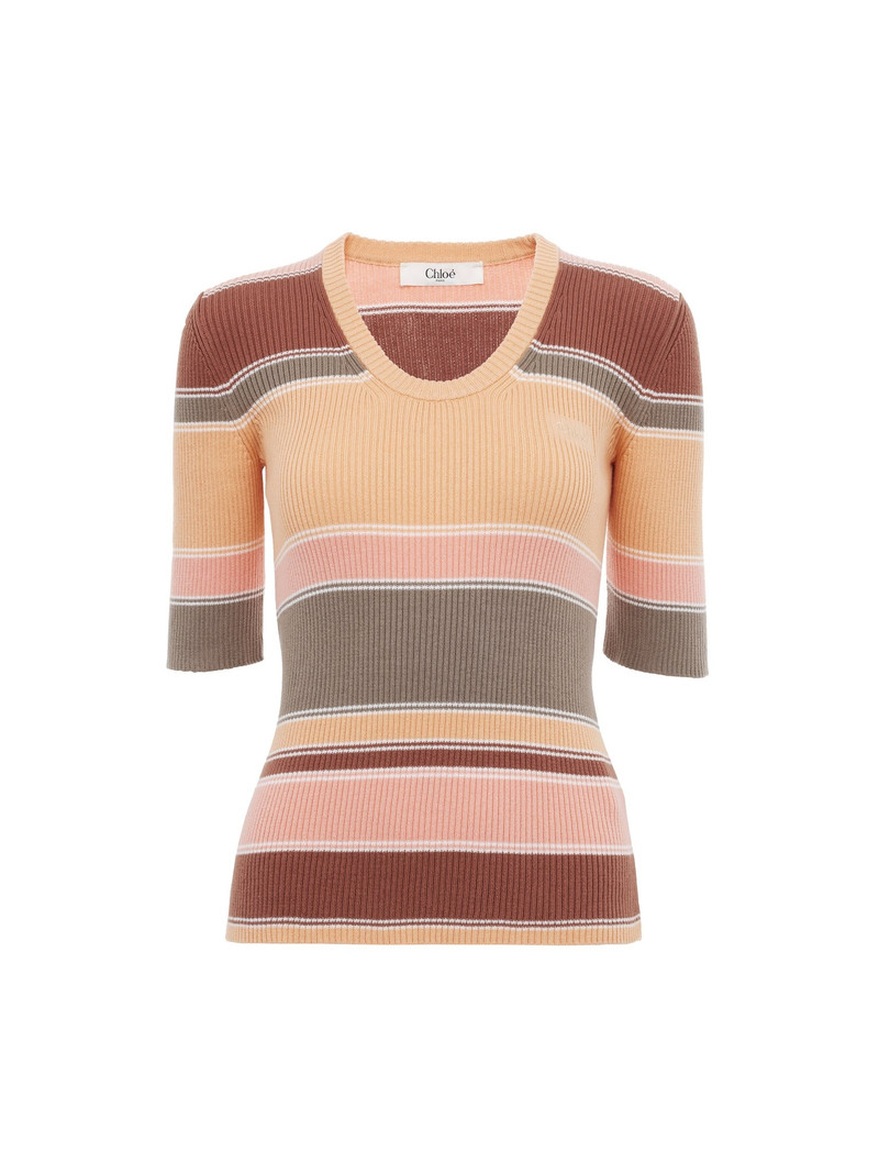 ELBOW-SLEEVE FITTED LOGO TOP IN COTTON KNIT 1