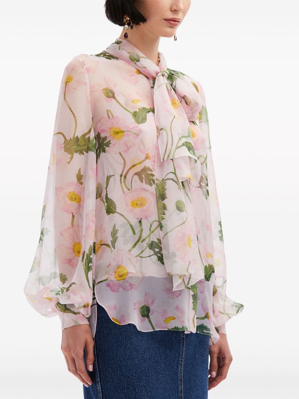 poppy-print silk shirt - 3