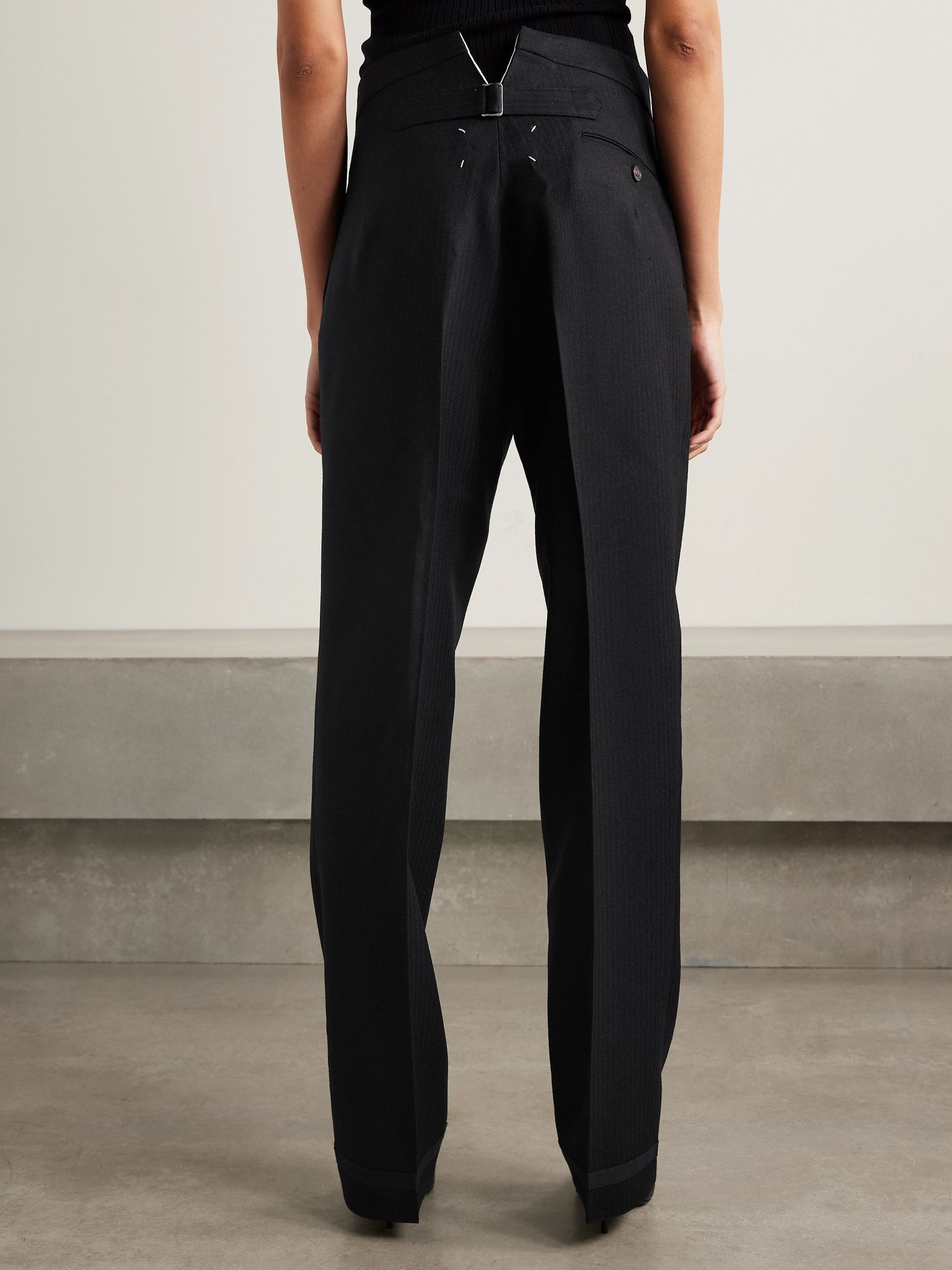 Herringbone wool straight-leg pants Black - 4