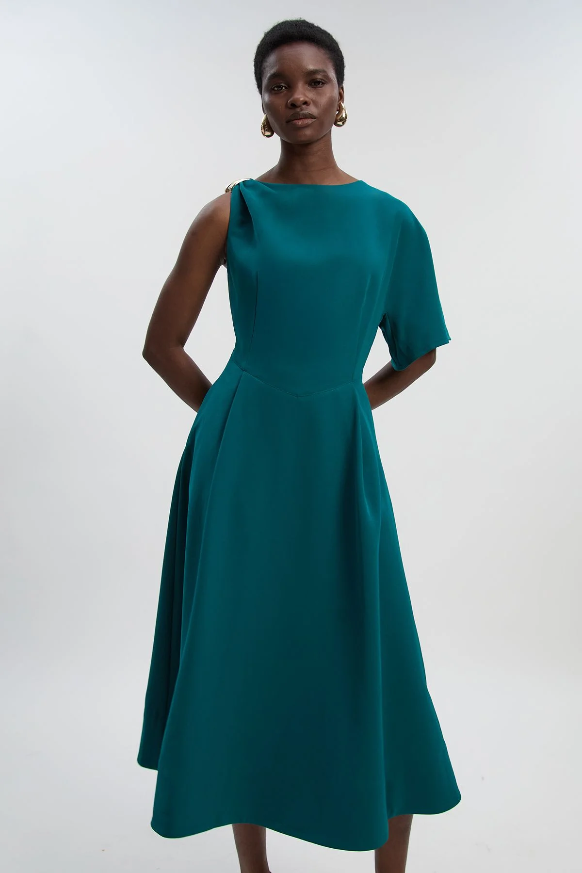 Soft Tailored Trim Detail Full Skirt Midi Dress - 1