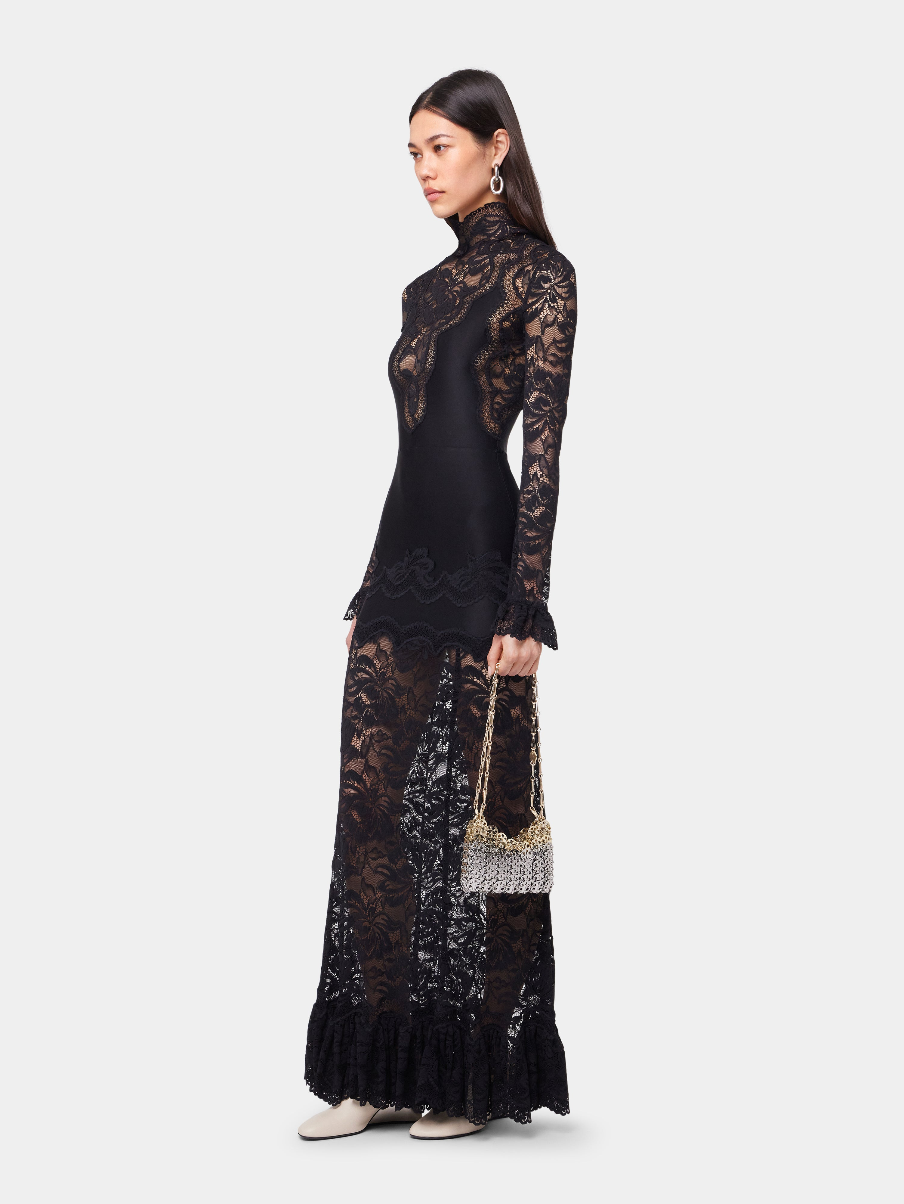 BLACK LONG DRESS IN LACE AND JERSEY - 2