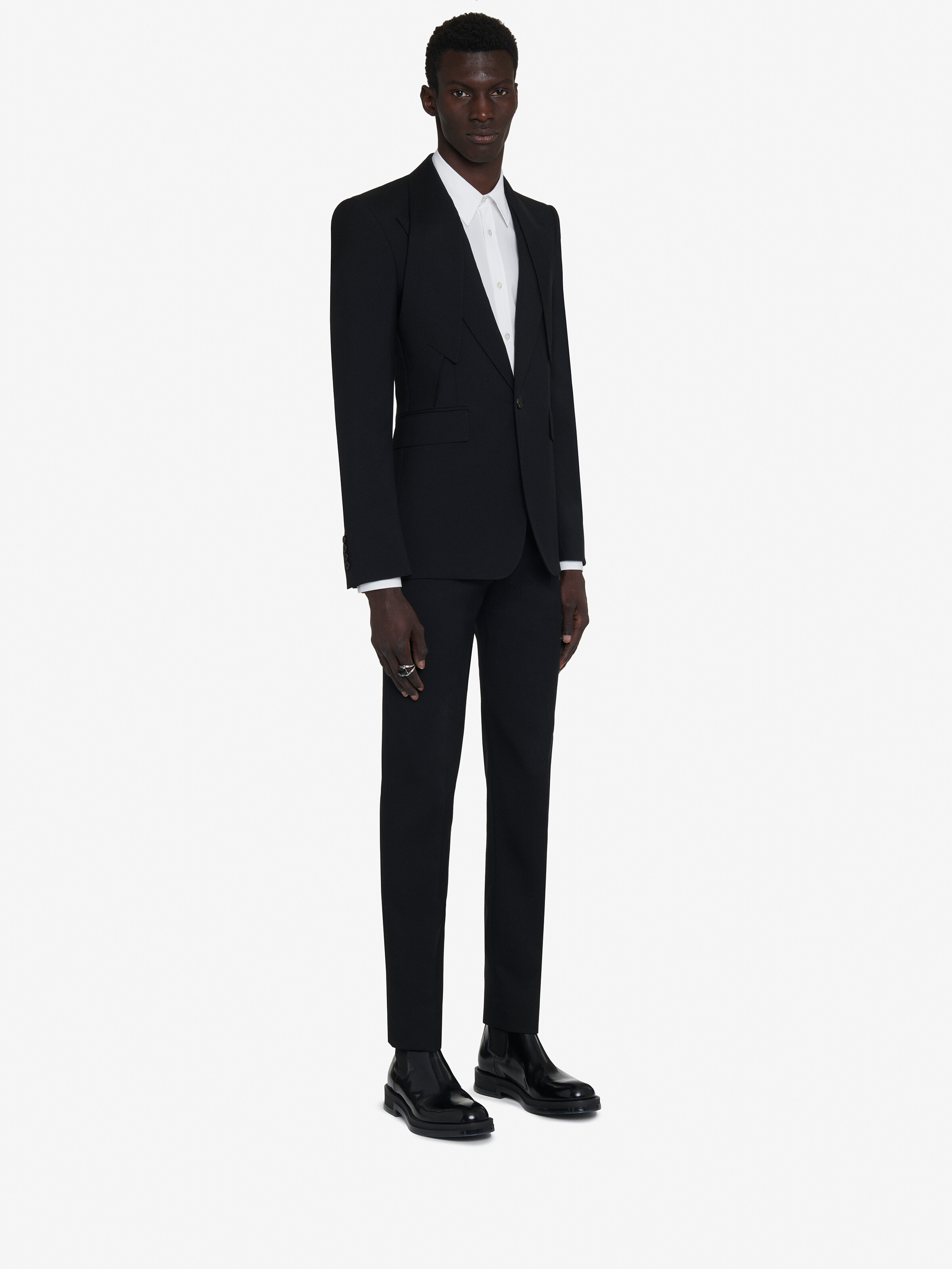 Men's Reverse Lapel Single-breasted Jacket in Black - 4