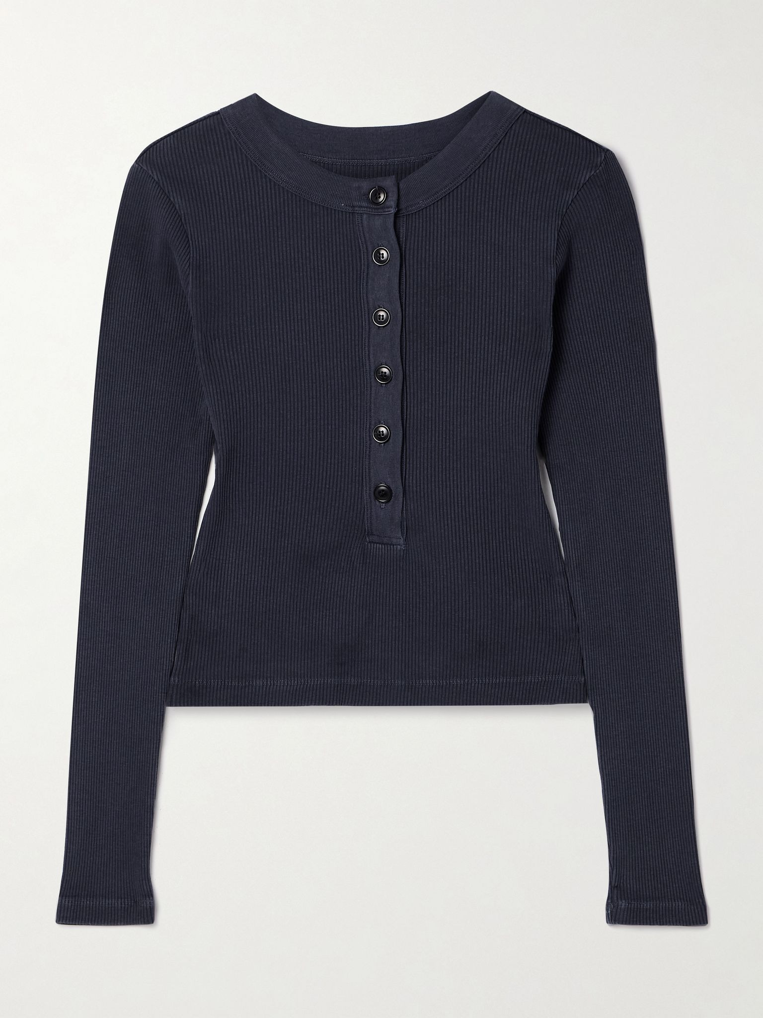 Varra ribbed jersey Henley top Navy - 1
