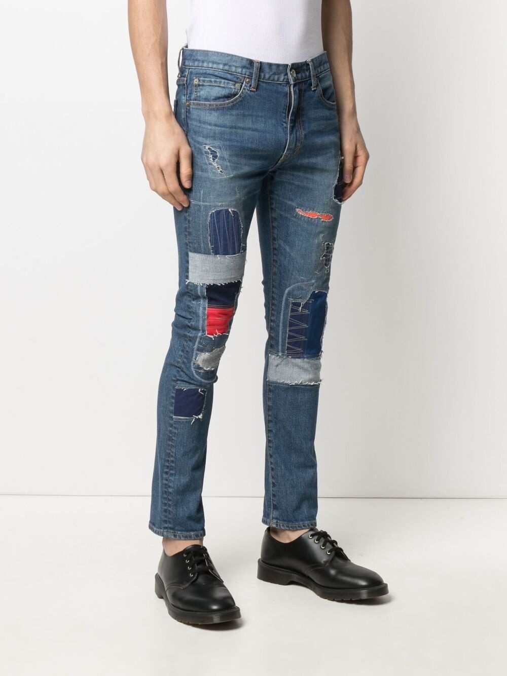 patchwork slim-fit jeans - 3