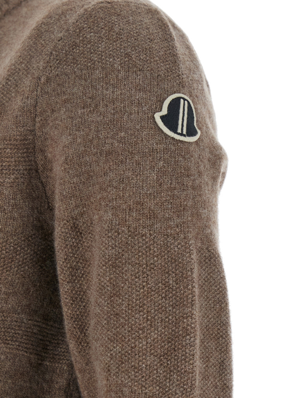 Rick Owens X Moncler Women 'Biker' Brown Crewneck Sweater With Logo Patch On The Sleeve In Wool And  - 3