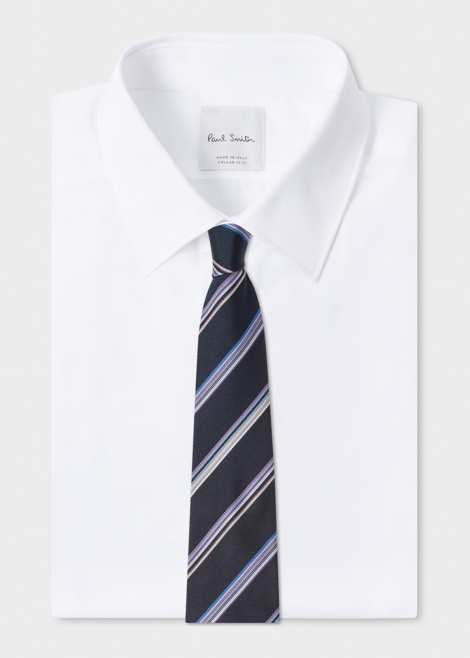 Dark Navy Diagonal Multi-Stripe Silk Tie - 2