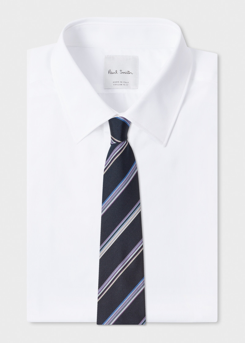 Paul Smith Dark Navy Diagonal Multi-Stripe Silk Tie outlook