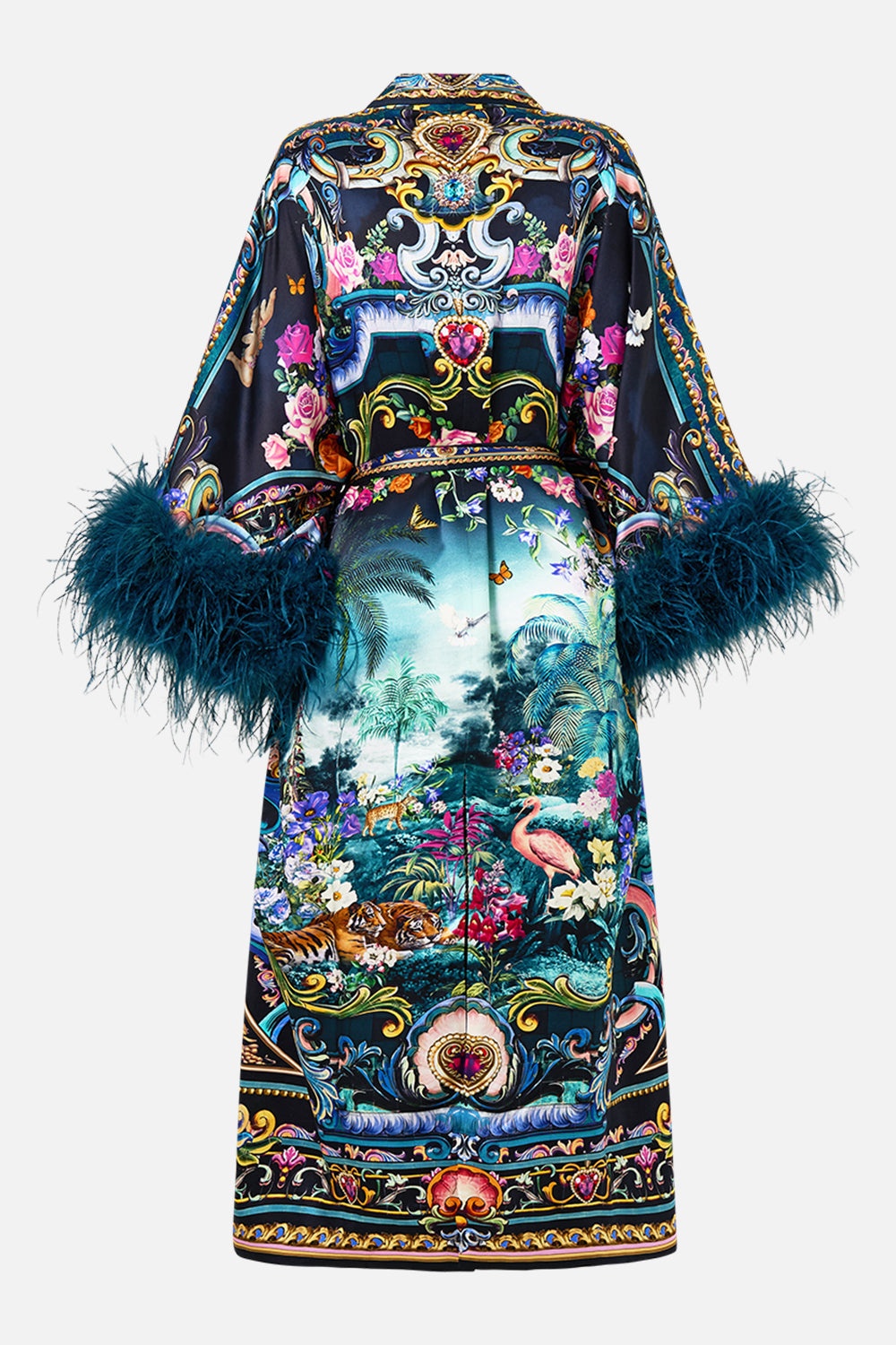 LONG ROBE WITH NARROW COLLAR AND FEATHERS - 9