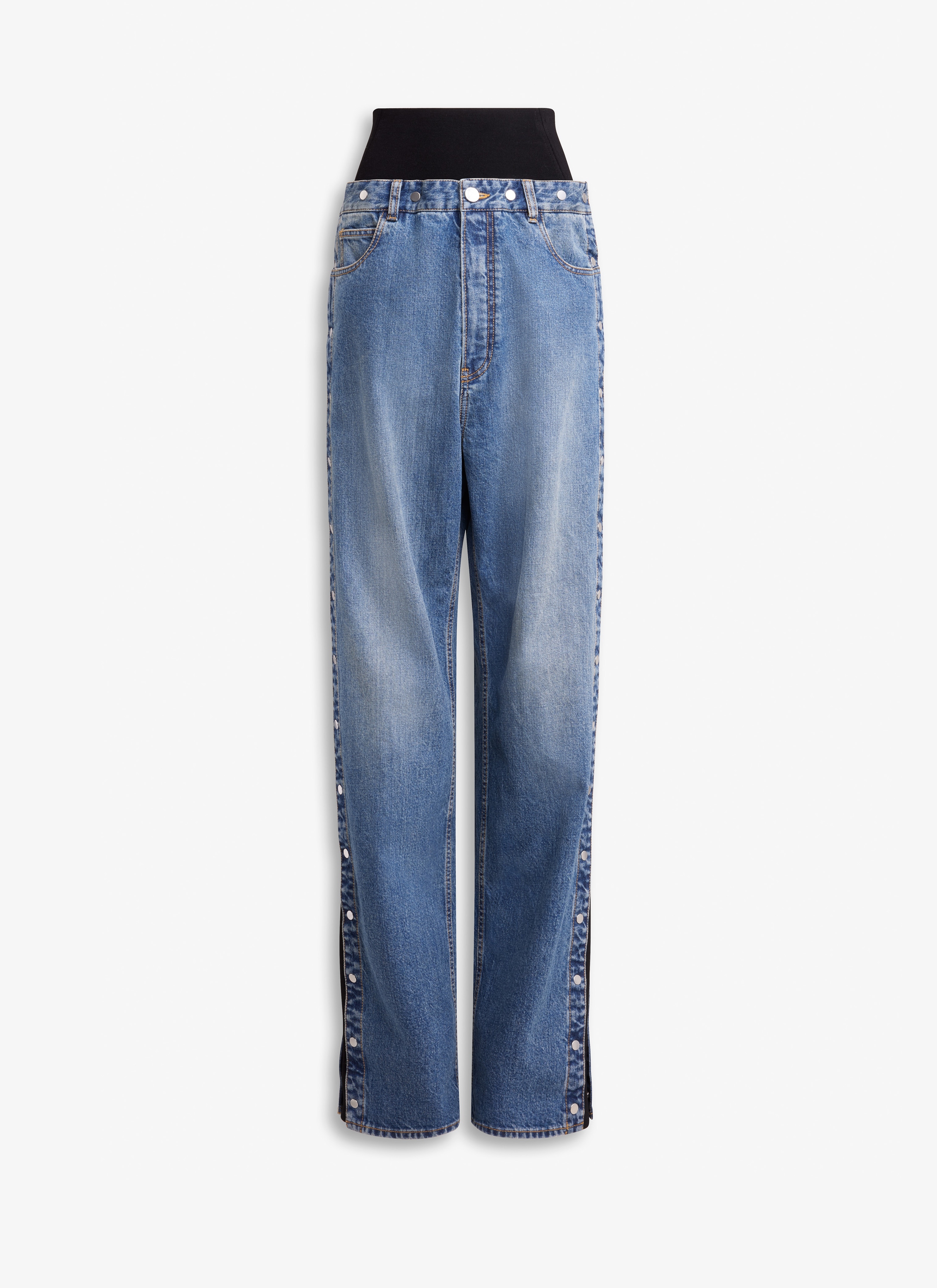 KNIT BAND JEANS IN STONE DENIM - 1