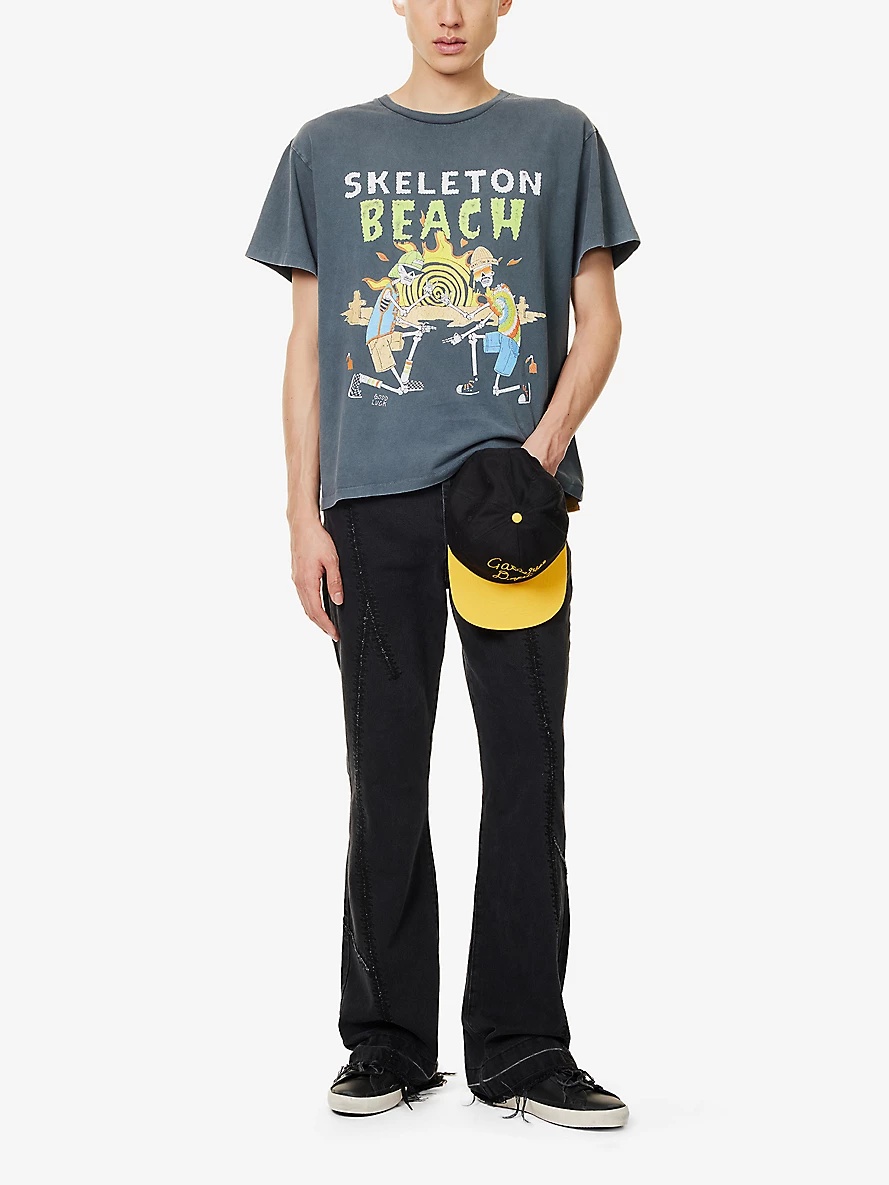 GALLERY DEPT. | SKELETON BEACH TEE VINTAGE BLACK Tシャツ GALLERY DEPT. Skeleton Beach Glittered Printed Cotton-Jersey