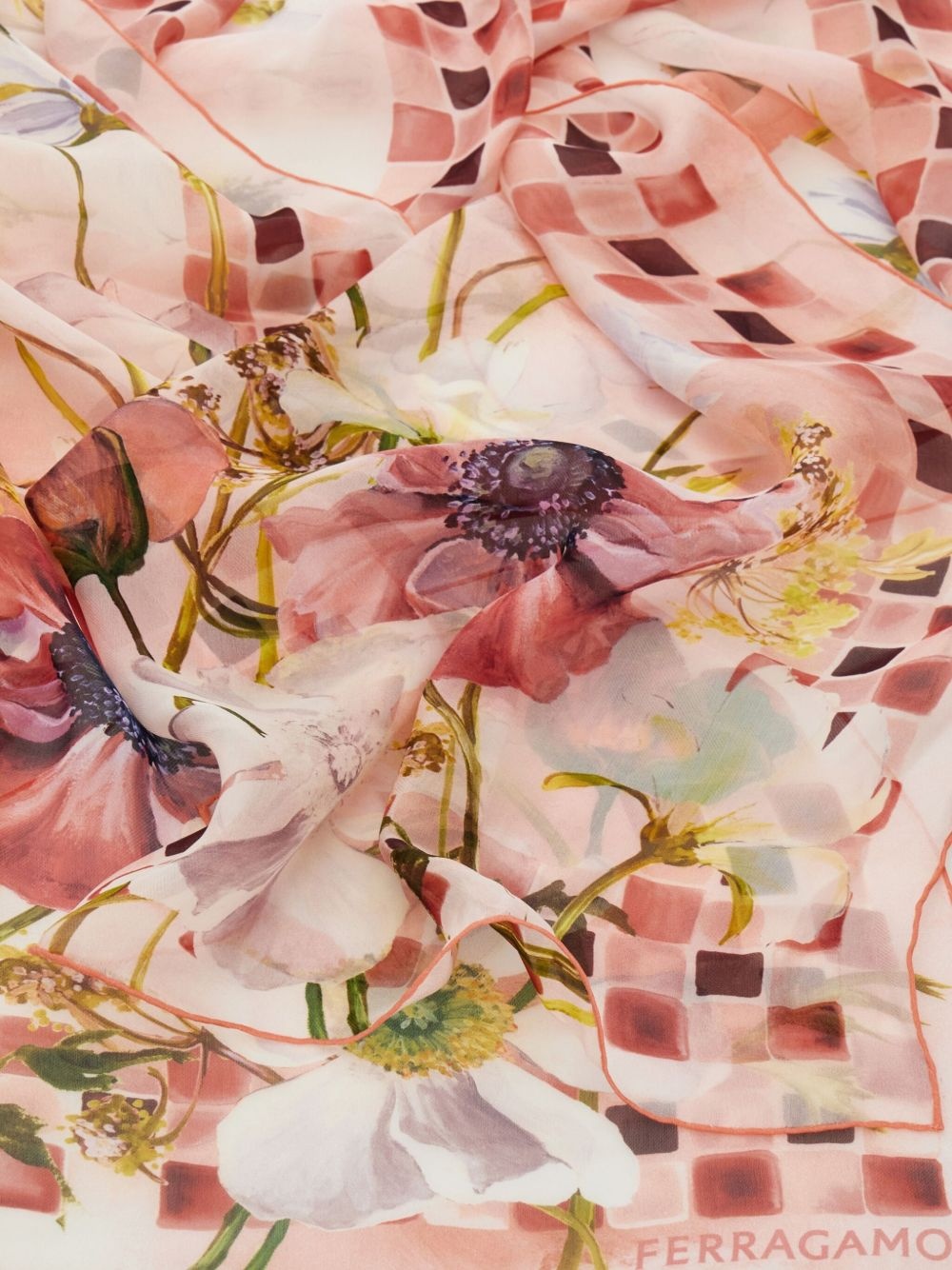 Fiori-print silk scarf - 2
