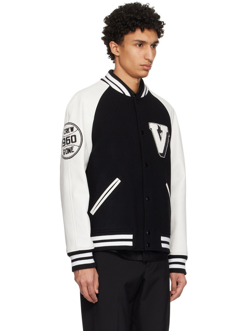 logo-patch leather sleeve bomber jacket 2