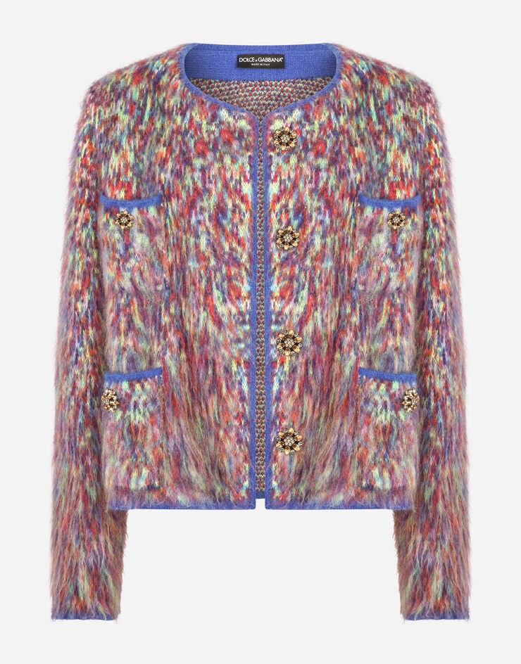 Knit jacket with multi-colored jacquard glitch design - 3