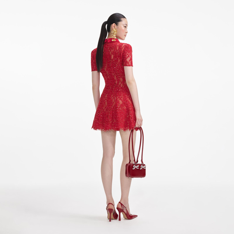 self-portrait Red Sequin Lace Mini Dress outlook