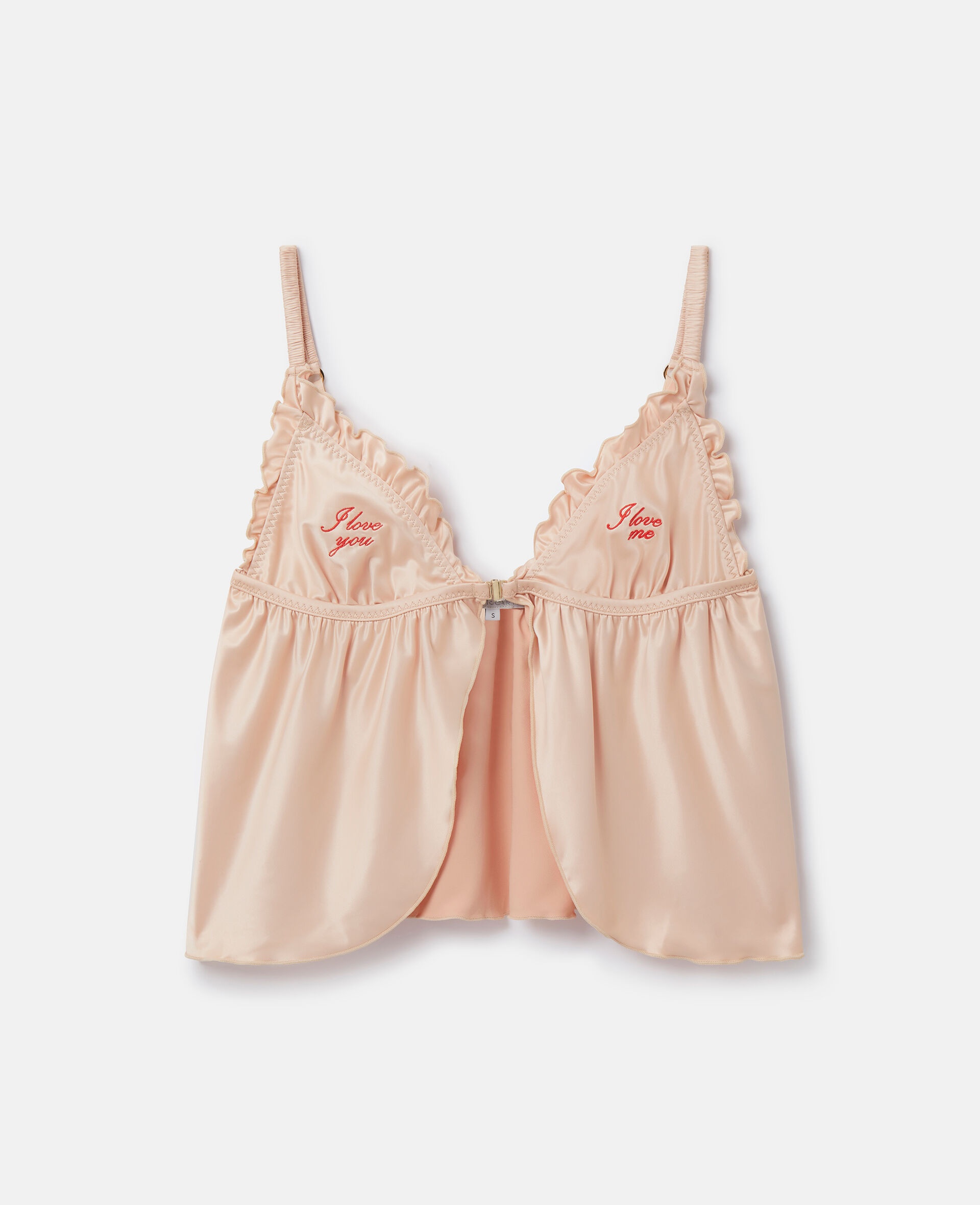 'Love You' Embroidery Satin Flounce Camisole - 1